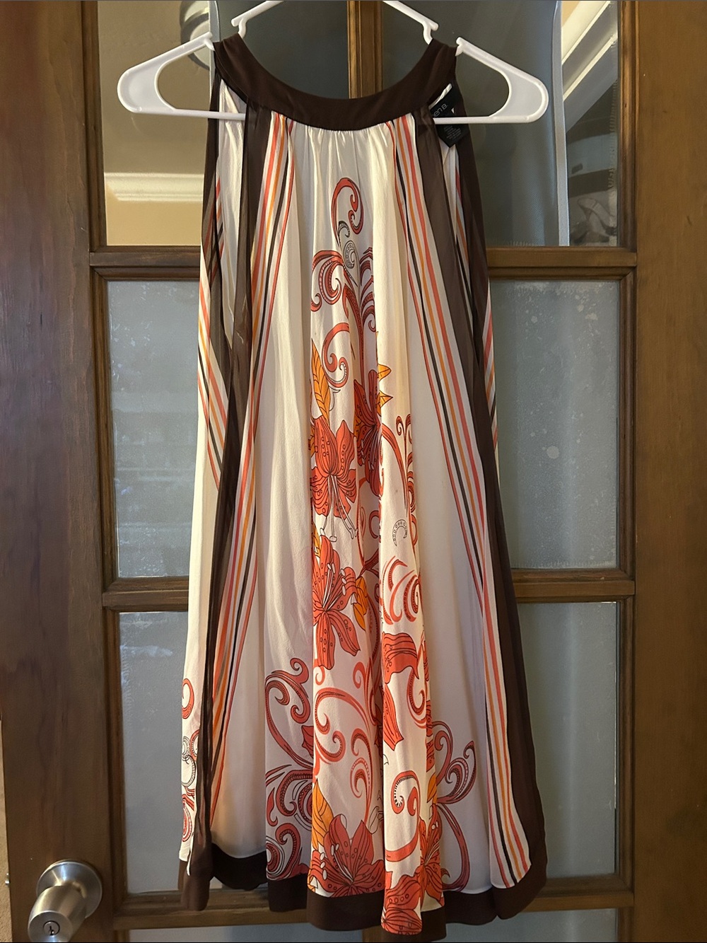 Arden B Cream Skater Skirt with Orange Floral Motif